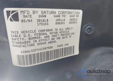 2004 Saturn Ion 3 from USA, damaged, VIN 1G8AL52F54Z207926